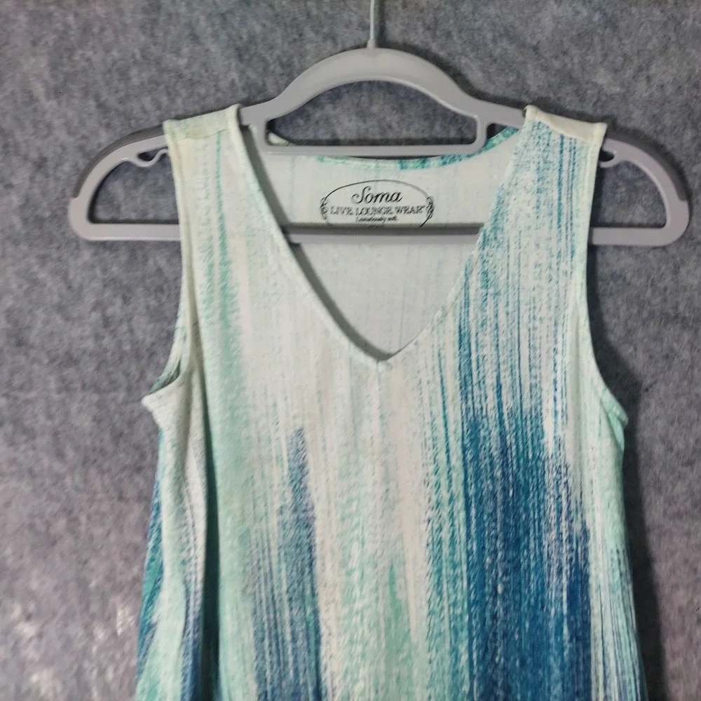 Soma Live Lounge Wear Sleep Dress XS Sleeveless Comfy‎ Asymmetric Hem Ombre Blue